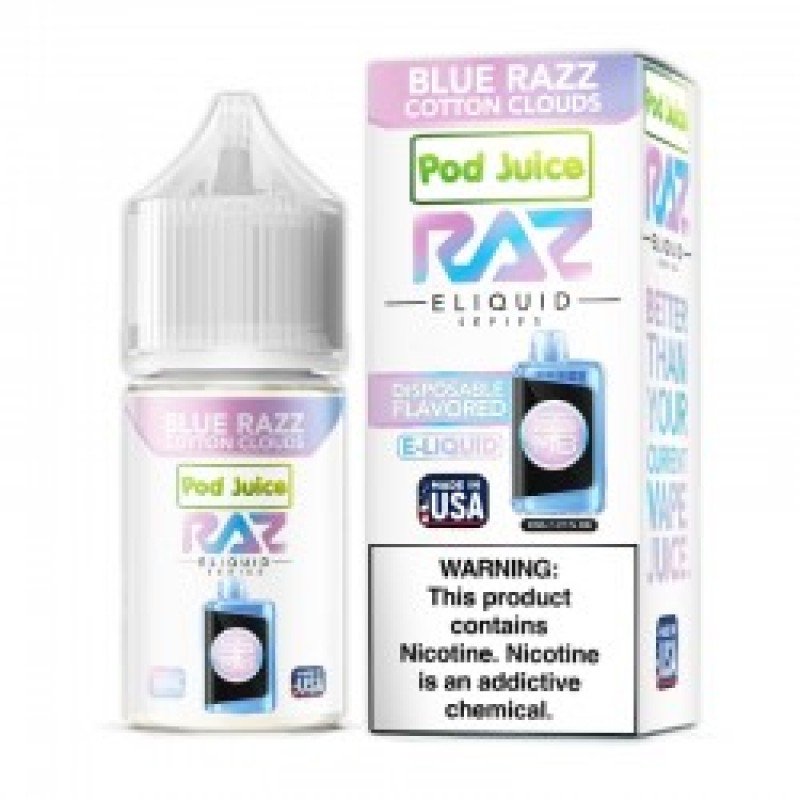 blue razz cotton clouds pod juice raz disposable collab nic salt