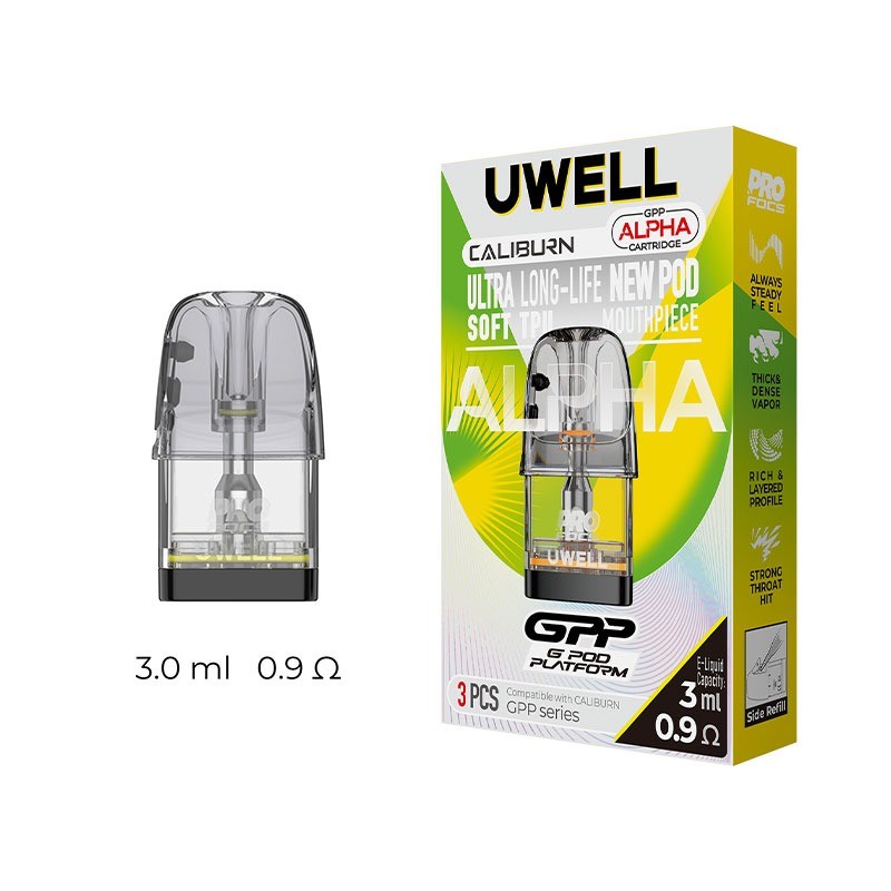 0.9ohm side uwell caliburn gpp alpha pod cartridge